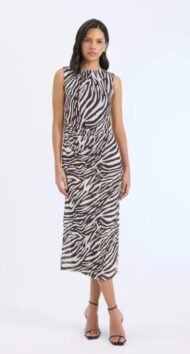 Bodycon Dress with Half Turtleneck, Zebra Print, Sleeveless Tulle Midi Dress - Image 2