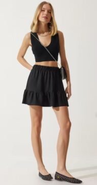 Women's Mini Flounce Skirt in Black