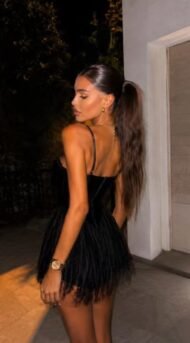 Women's Black Satin Dress with Corset - Image 2