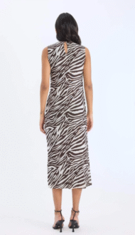 Bodycon Dress with Half Turtleneck, Zebra Print, Sleeveless Tulle Midi Dress - Image 3