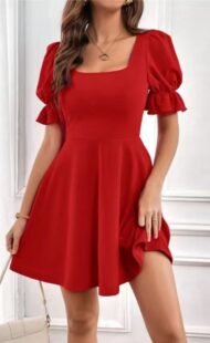 Women's Mini Length Balloon Crepe Dress