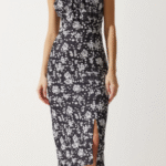 Women's white black floral dress with slit summer knit