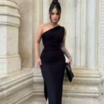 Black one-sleeved long dress with lace