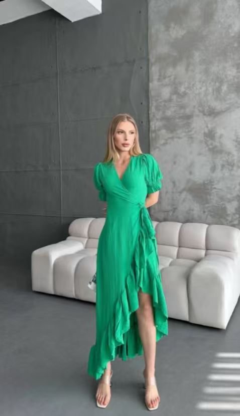 e644463527b45486dfb97aa73824c24d.jpg Women's linen double dress with pleats - Image 1